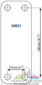 Габаритный чертёж пластин теплообменника Sondex SAW23
